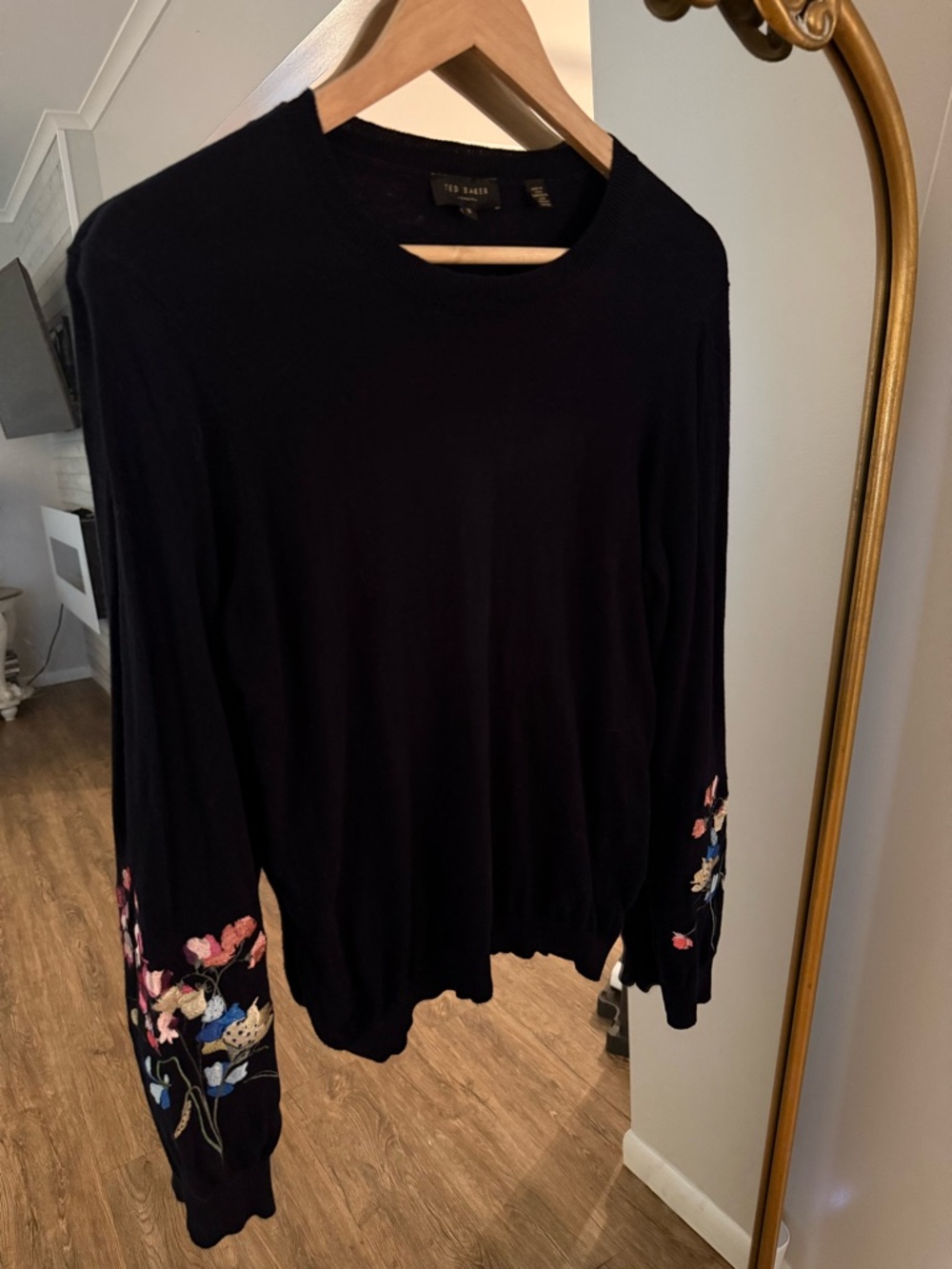 Ted Baker Navy Sweater with Floral Embroidered Sleeves
